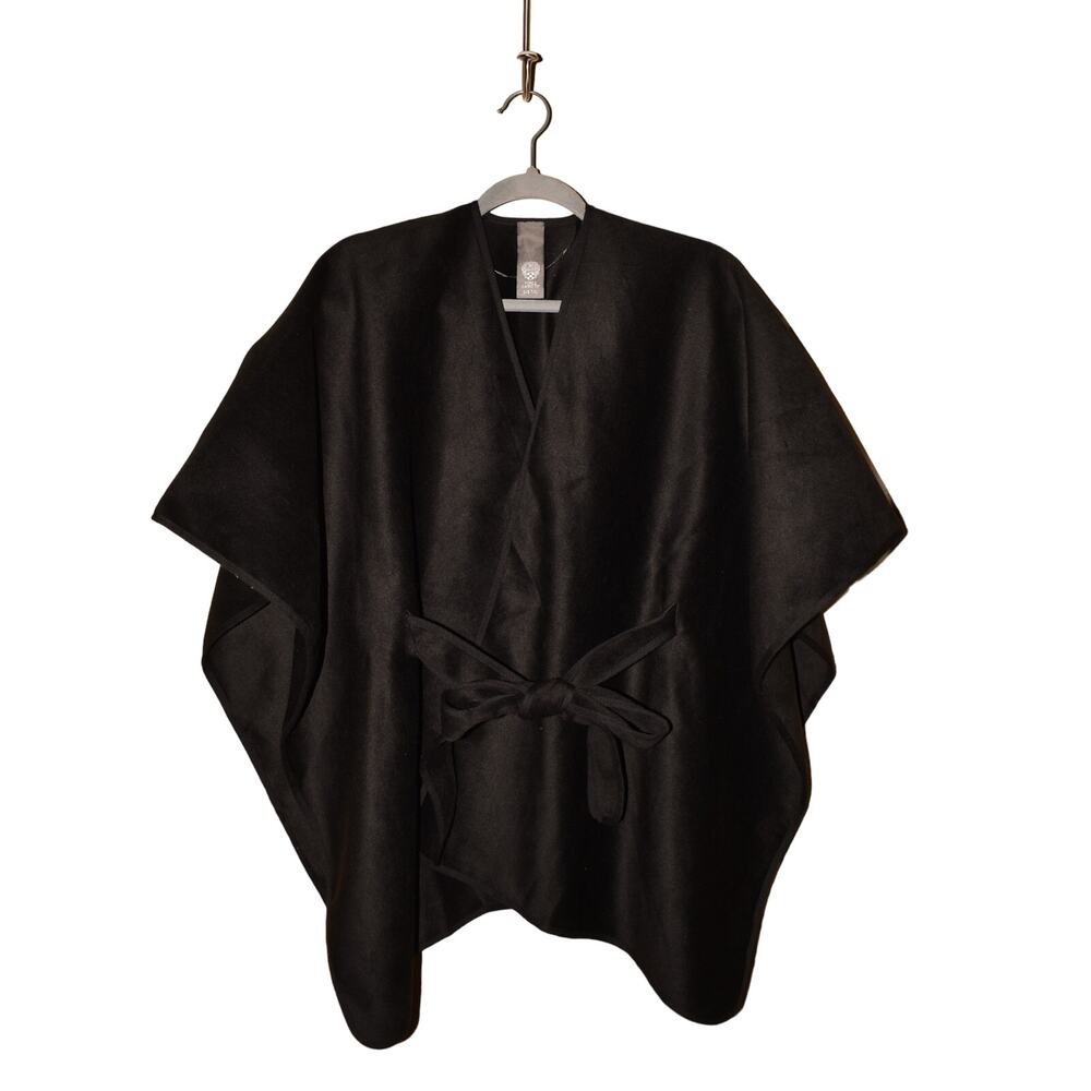 Vince Camuto $98 Black Felt Belted Ruana Poncho Cape Os One Size